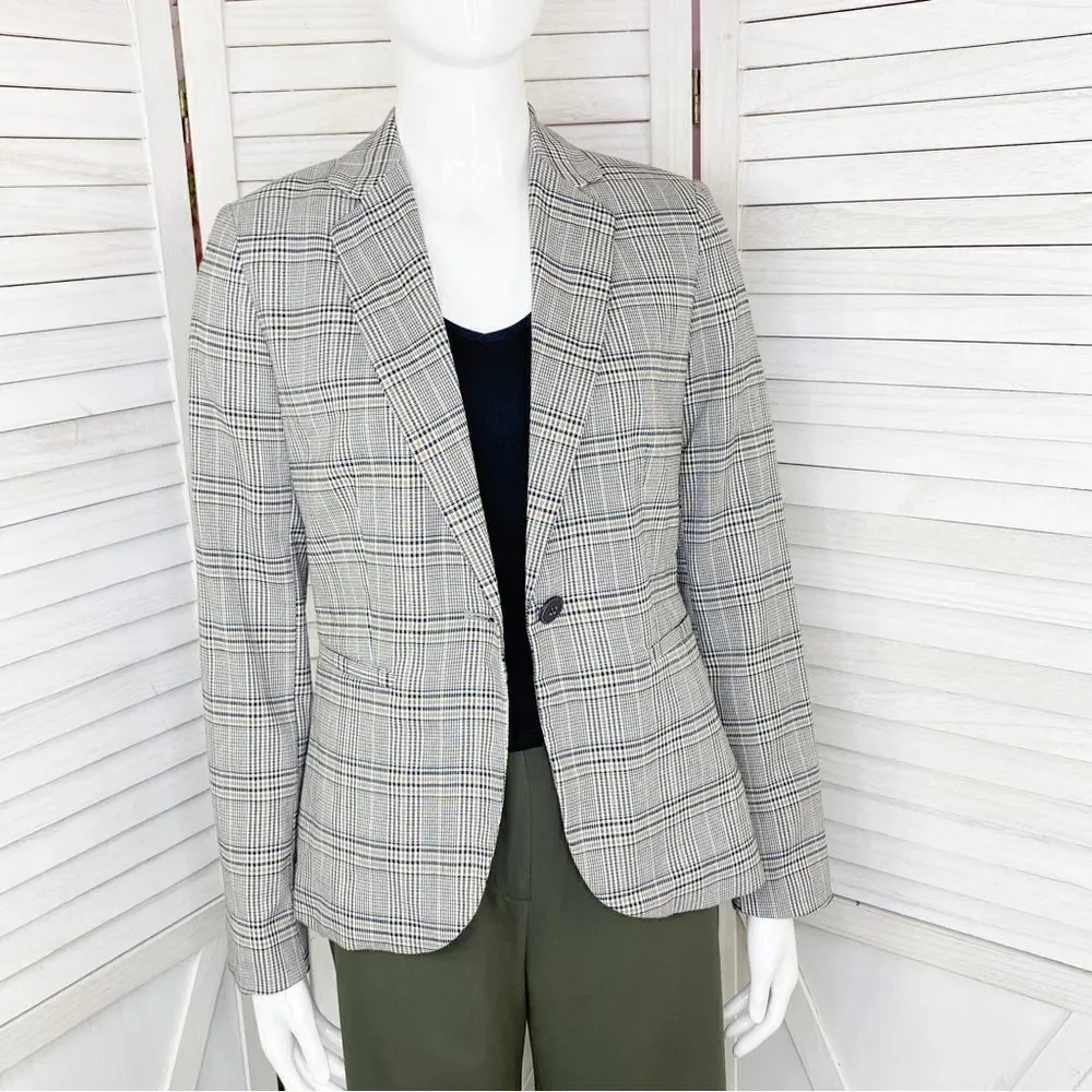 Zara Blazer Jacket Womens 2 Black‎ White Tan Single Breasted Lined Suit Button